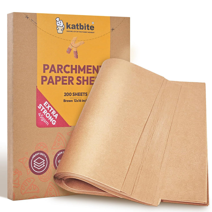katbite Braun Backpapier Zuschnitte, 200 Blatt 30 x 40 cm Backpapier, zum Backen von Keksen, Kochen,