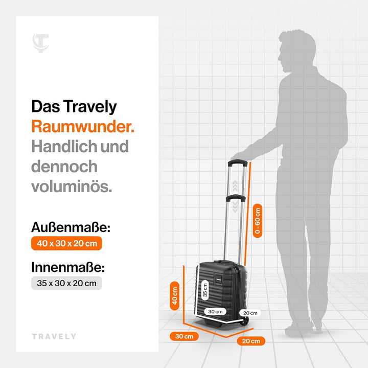 Travely Premium Handgepäck Koffer 40x30x20cm - passend für Ryanair, Lufthansa, Eurowings und co. I 2