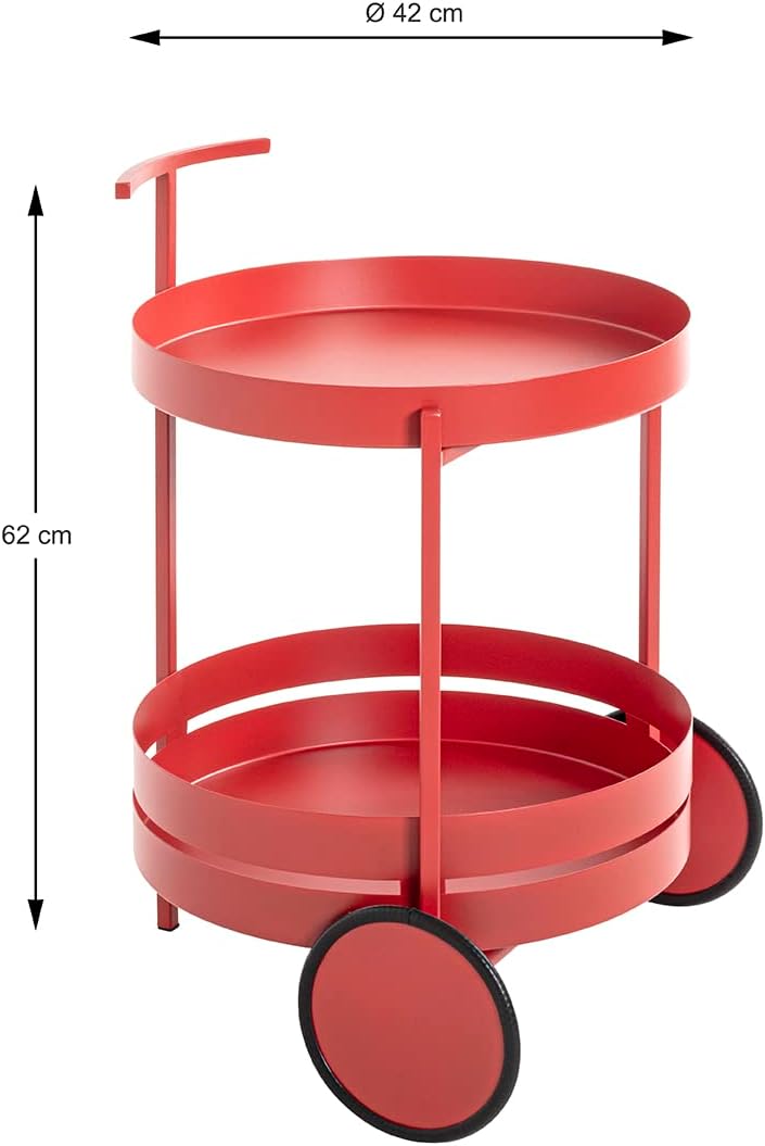 HAKU Möbel Servierwagen rot, Metall - Masse: H 62 cm x Ø 42 cm, Style: Modern Rot Ø 42 x H 62, Rot Ø