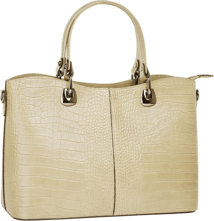 Handtasche Echt Leder Damen 021168 Made in Italy, Smartphonefach, Damenhandtasche im Kroko-Design, U