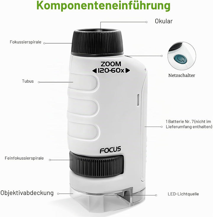 60-120X Handmikroskop, Digitales Mikroskop für Kinder, Taschenmikroskop Kinder mit Led Licht, Kinder