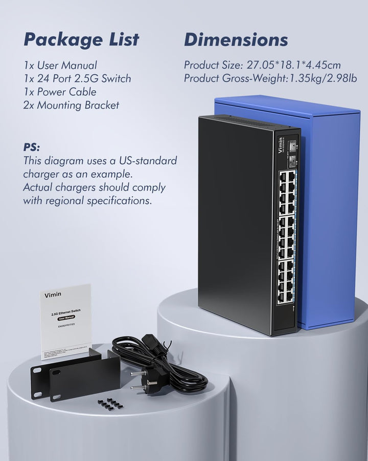 2.5G 26 Ports Network Switch with 2x10G SFP, VIMIN 24x 2.5G Base-T Unmanaged Switch 2.5G Switch 4 Po
