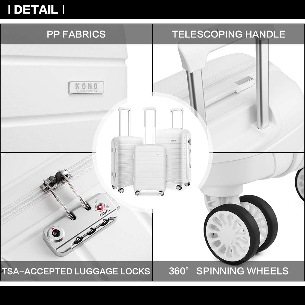 KONO Zwillingsrollen Reisekoffer TSA-Schloss 65cm Trolley Koffer Polypropylen Hartschale Rollkoffer 