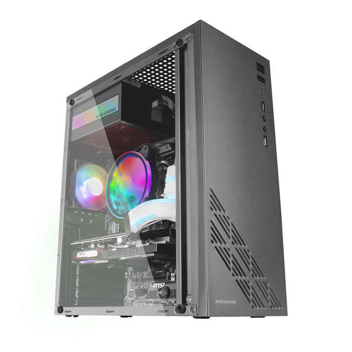 Mars Gaming MC100, ATX Gaming Gehäuse, 9 cm FRGB Lüfter, Convect-Cool Belüftung, SchwarzMars Gaming