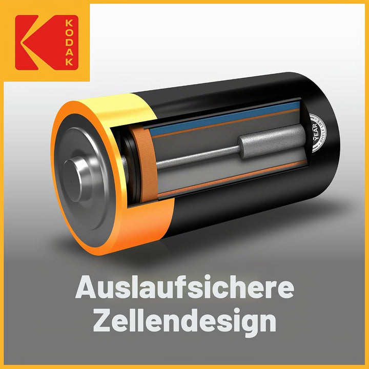 Kodak | D Zellen Batterien | 8 Stück | Einweg Alkalibatterie, LR20 | 1,5 V 8 Stück D, 8 Stück D