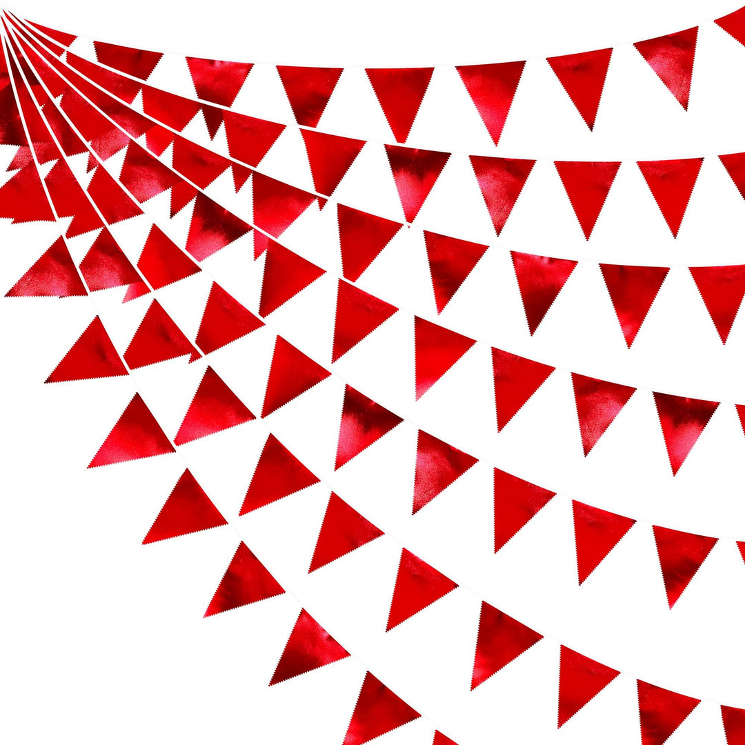 32Fuss Rote Stoff-Dreiecksbanner-Flagge Doppelseitig Metallisch Holografischer Wimpel Wimpelkette Gi