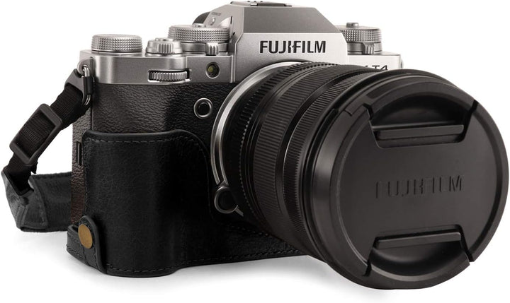 MegaGear MG1923 Ever Ready Kameratasche aus Echtleder, für Fujifilm X-T4, Schwarz, Schwarz