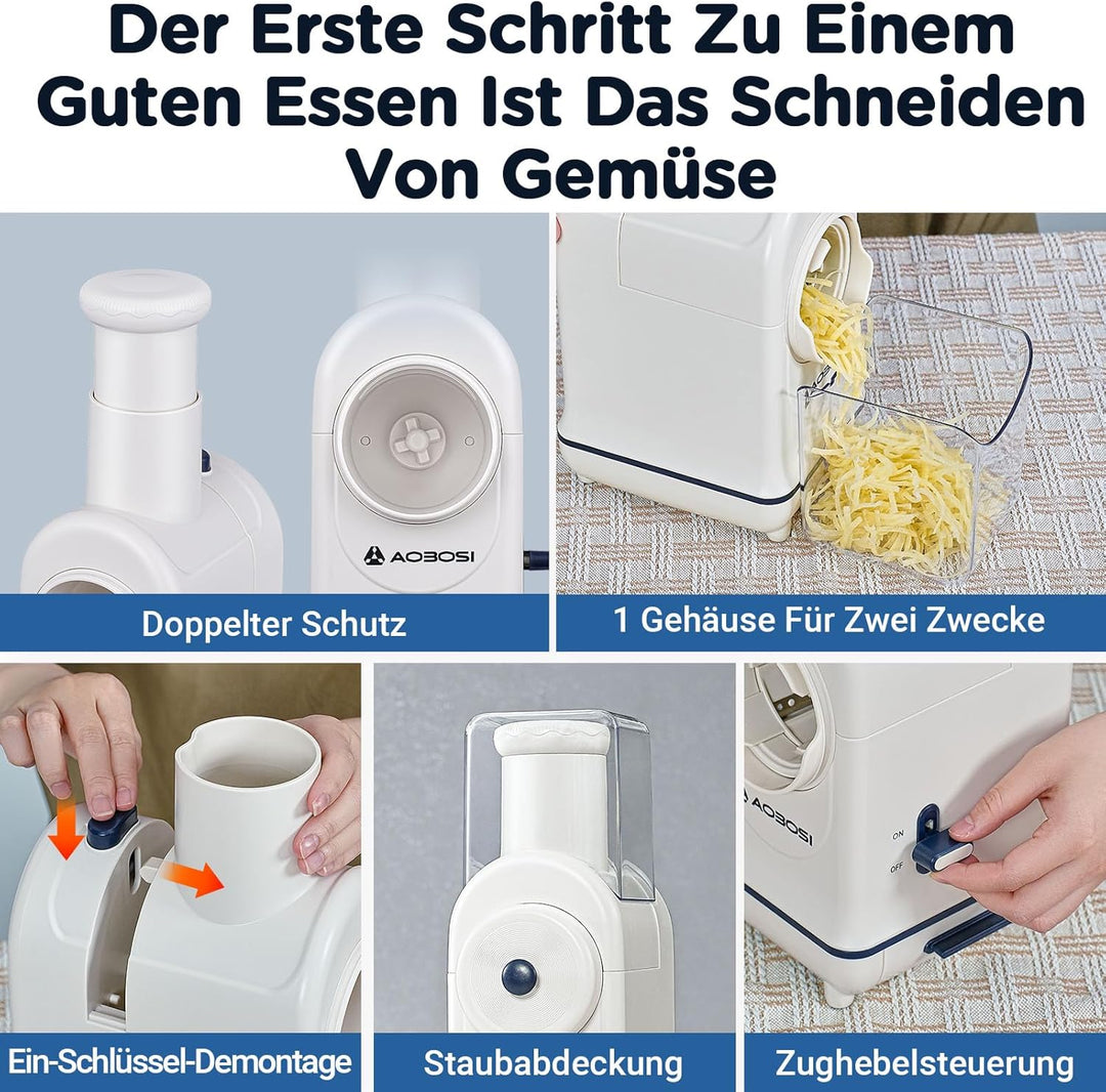 Gemüseschneider Elektrisch, AAOBOSI Elektrischer Gemüseschneider mit Aufbewahrungsbox, grossem Einfü