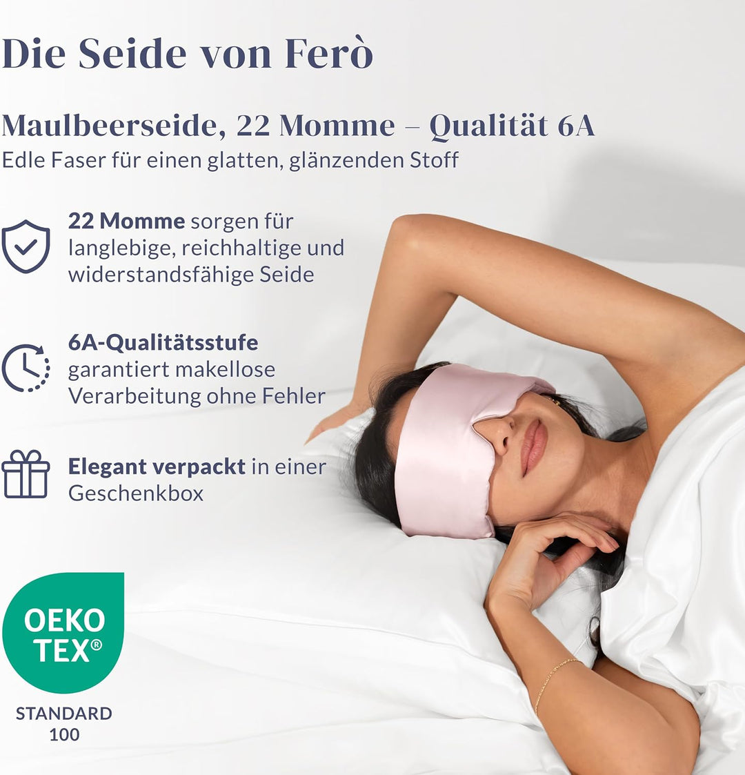 Ferò Schlafmaske Seide, Luxus Maulbeerseide, 22 Momme, Qualität 6A, Weich & Atmungsaktiv, Verstellba