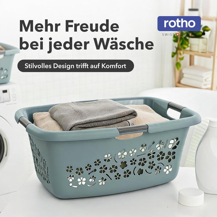 Rotho 3er-Set Wäschekorb Flowers 50l, Kunststoff (PP) BPA-frei, grün, 3x50l, (65,1 x 49 x 26,2 cm),