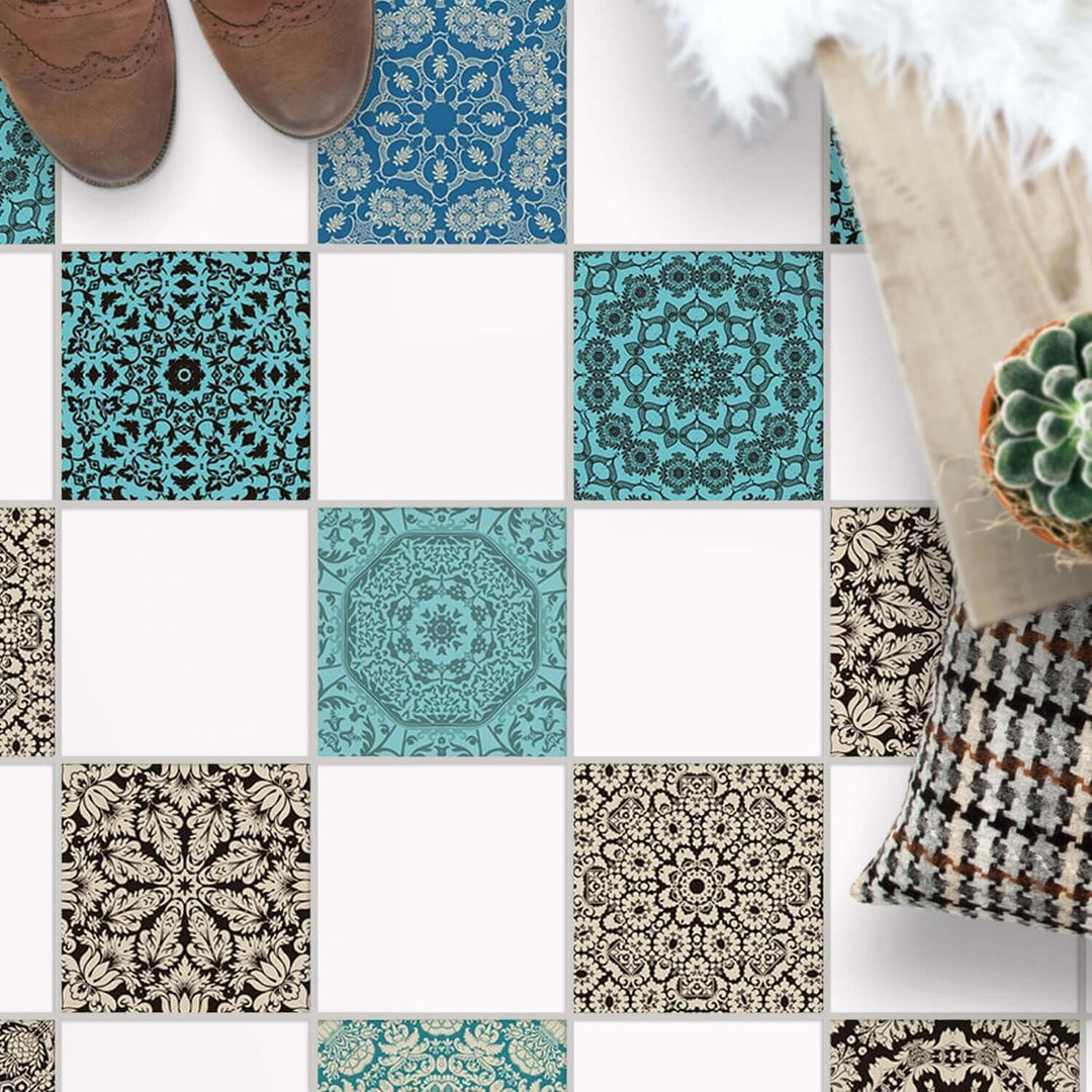 PVC Klebe-Fliesen für - [ Boden Fliesen ] - Aufkleber Folie Sticker für Boden-Fliesen - Küche oder B