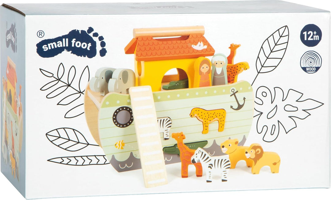 Small Foot Steckspiel Arche Noah „Safari“, Motorikspielzeug aus Holz mit 15 Tierfiguren, für Kinder