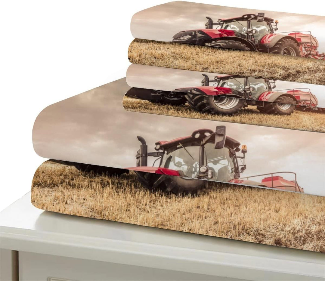 RFFLUX 3D Bauernhof Landwirtschaft Traktor Bettwäsche Set 135x200 cm 2teilig mit Reissverschluss Wei
