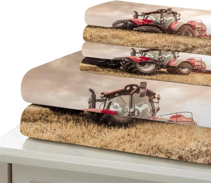 RFFLUX 3D Bauernhof Landwirtschaft Traktor Bettwäsche Set 135x200 cm 2teilig mit Reissverschluss Wei