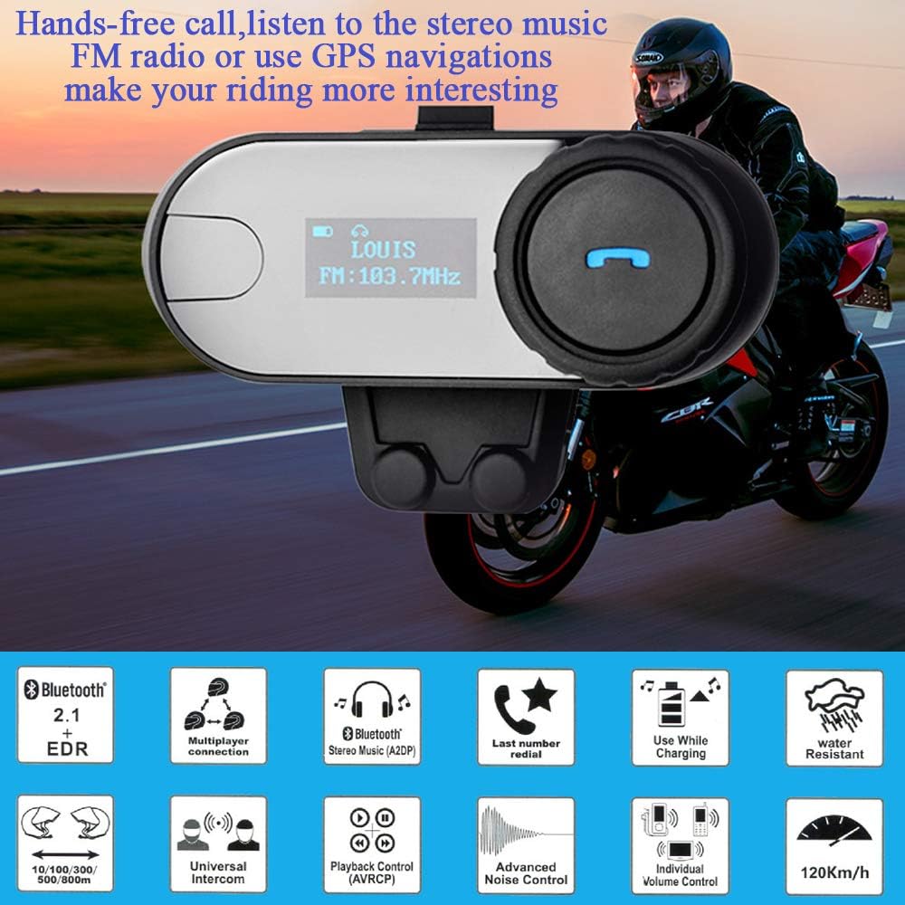 FreedConn Motorrad Kommunikation System, Helm Bluetooth Intercom,Helm Headset(800m Reichweite,Damit