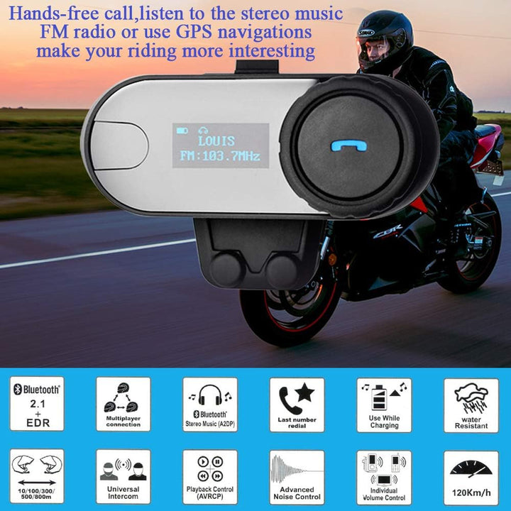 FreedConn Motorrad Kommunikation System, Helm Bluetooth Intercom,Helm Headset(800m Reichweite,Damit