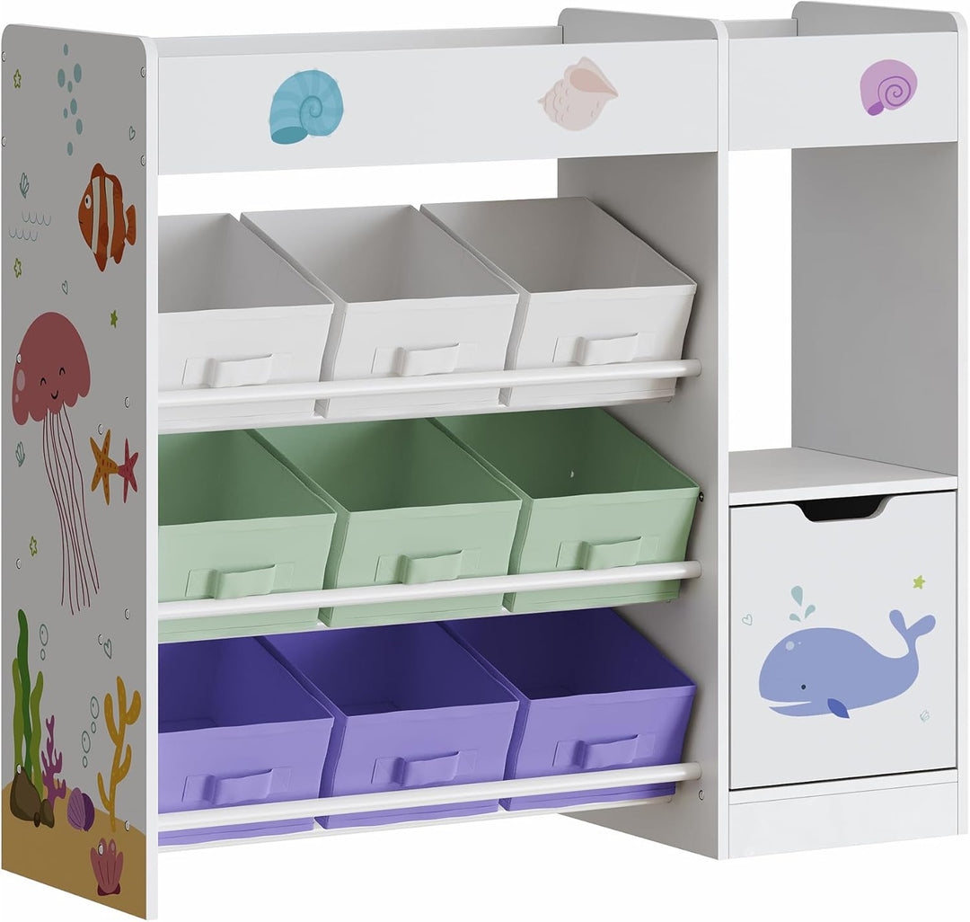 [en.casa] Kinderregal Søndreland Bücherregal für Kinder mit 9 Aufbewahrungsboxen Obere Ablage Spielz