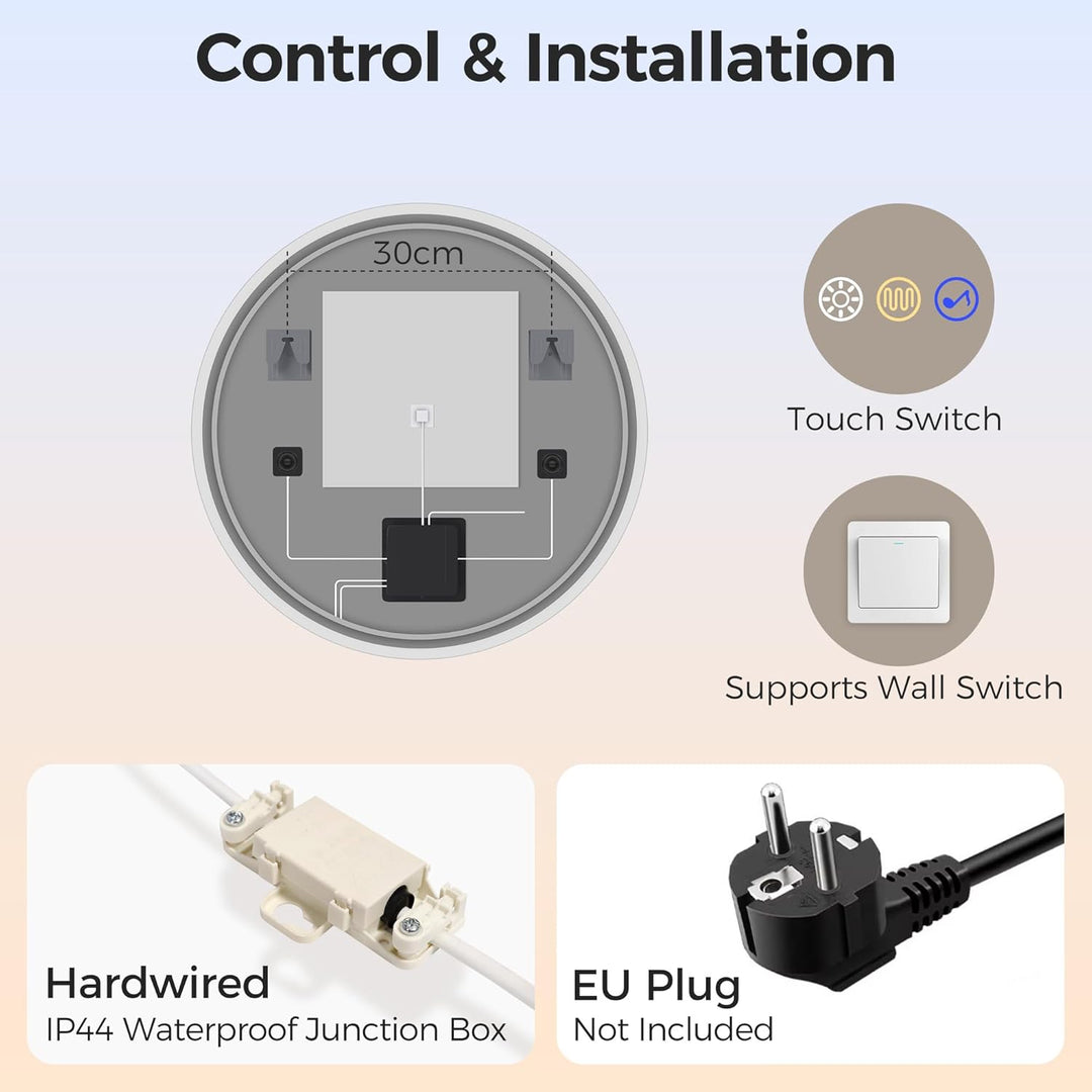 STARLEAD 70cm Runder-Badspiegel-mit-Beleuchtung, Bluetooth, Dimmbar, 3 Farbtemperatur, Entfoggen, Sp