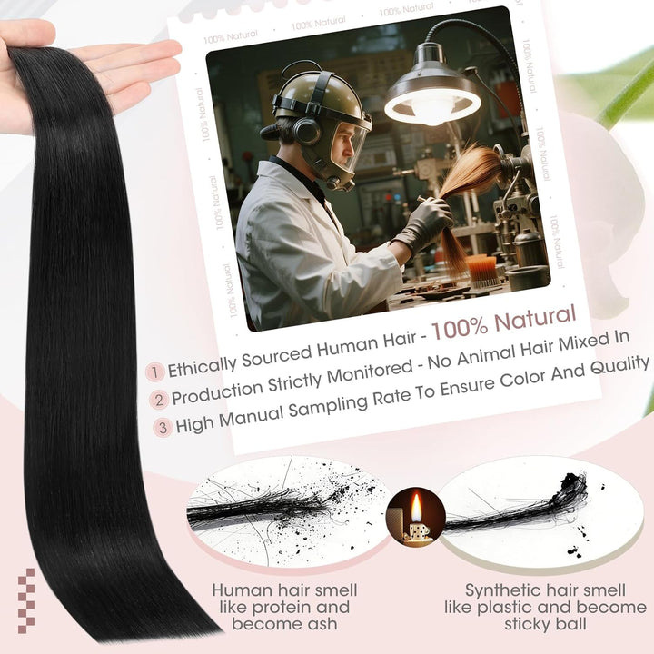 Elailite 10 Stück Tape Extensions Echthaar (15g) + 10 Pcs Invisible Klebeband Haarverlängerung Klebe