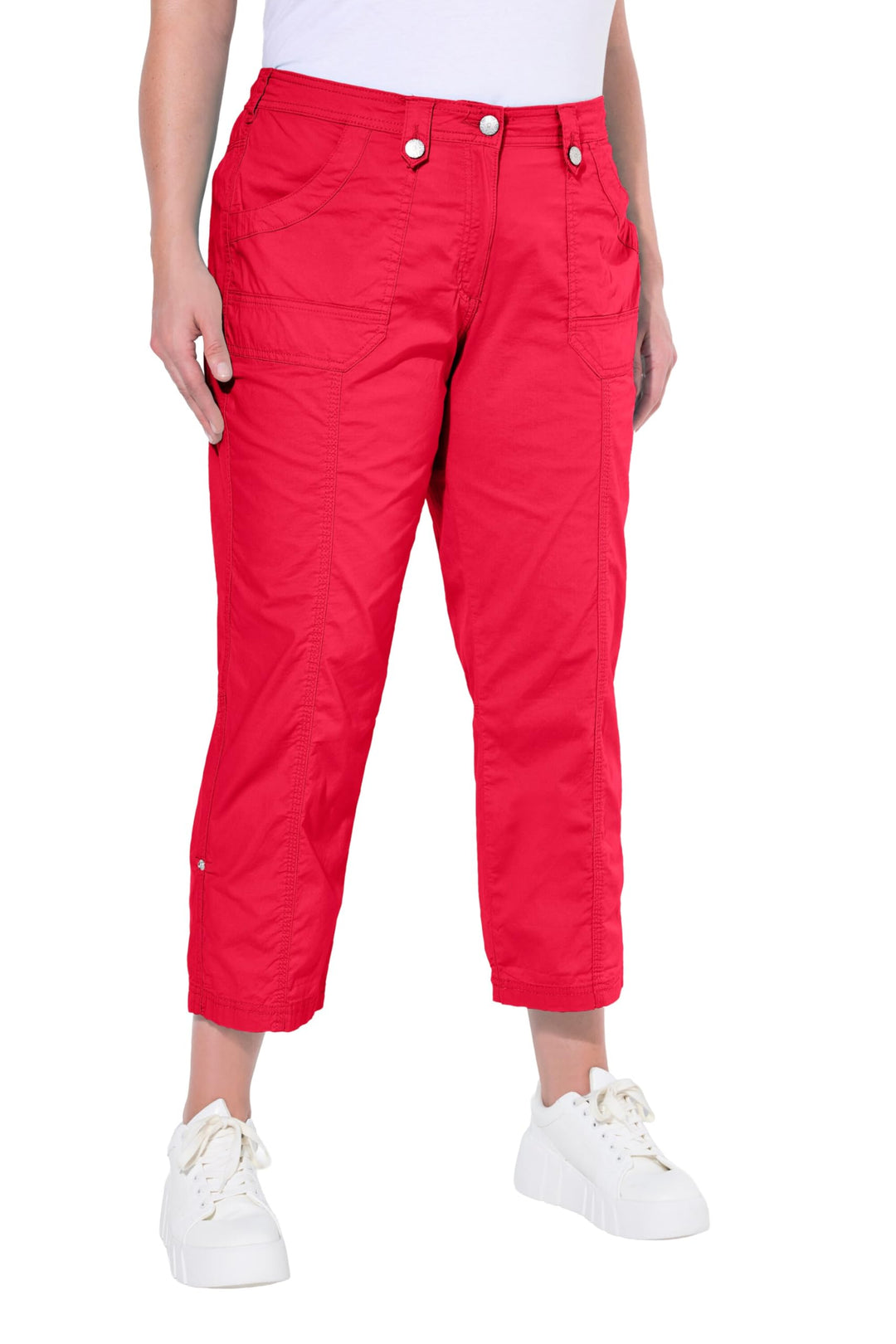 Ulla Popken Damen grosse Grössen Cargohose mit Krempelbein Hose, rot, 52