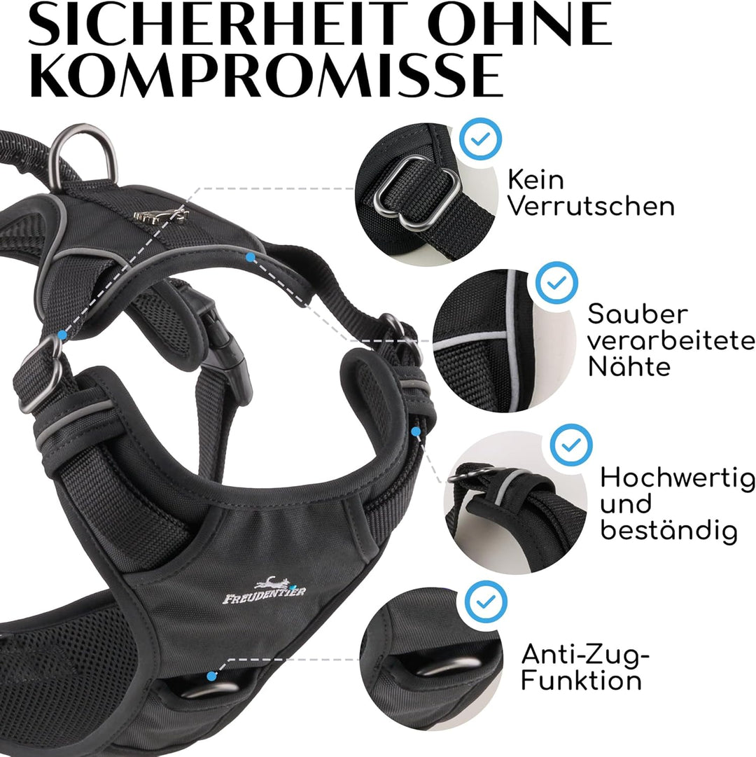 FREUDENTIER® Hundegeschirr mit atmungsaktiver Polsterung - Höchster Komfort & bombenfester Sitz - Mi