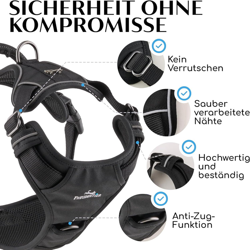 FREUDENTIER® Hundegeschirr mit atmungsaktiver Mesh-Polsterung - Höchster Komfort & bombenfester Sitz