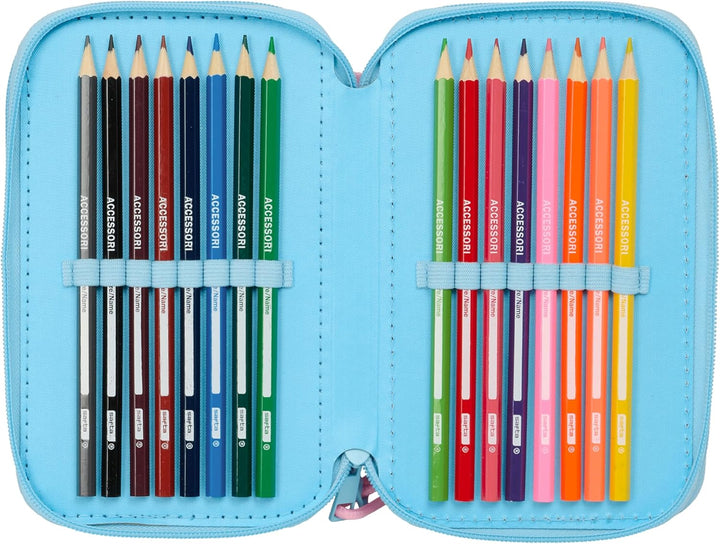 STITCH HAPPY Schulmäppchen mit 37 nützlichen Utensilien, Federmäppchen für Kinder, ideal für Kinder