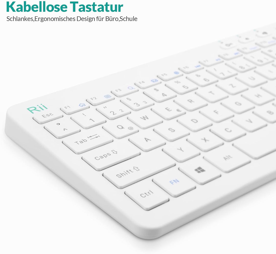 Rii Tastatur Maus Set Kabellos, 2.4G Kabellose Kompakte Tastatur mit Funkmaus für Laptop, PC und Sma