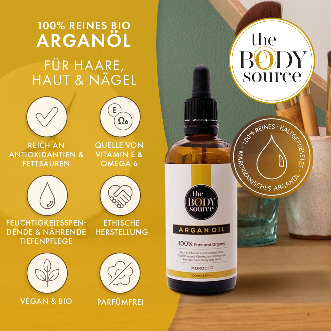 Reines Arganöl 100ml. 100% kalt gepresst und zertifiziert biologisch für Gesicht, Haare, Haut, Nägel