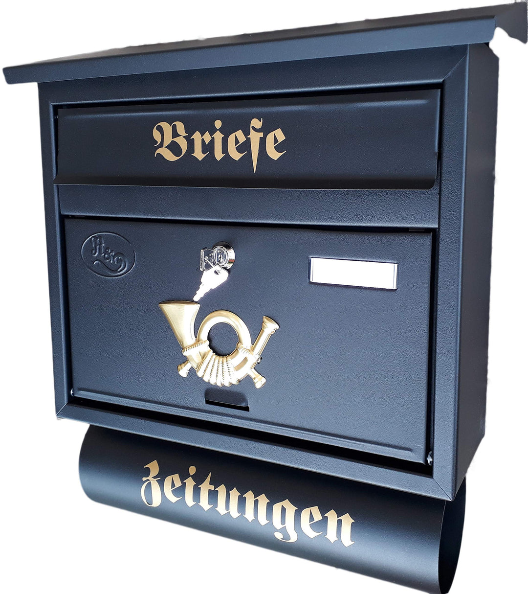 Grosser Briefkasten/Postkasten XXL Schwarz matt mit Abnehmbarer Zeitungsrolle Flachdach Katalogeinwu