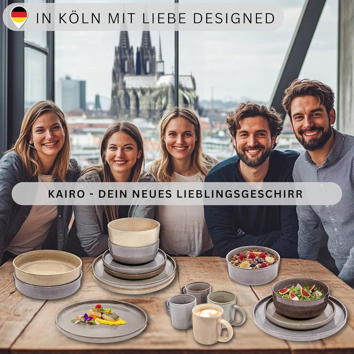 Sänger Kairo | Dessertteller 4 teilig, Steingut Frühstücksteller 4 Personen, kleine Teller spülmasch