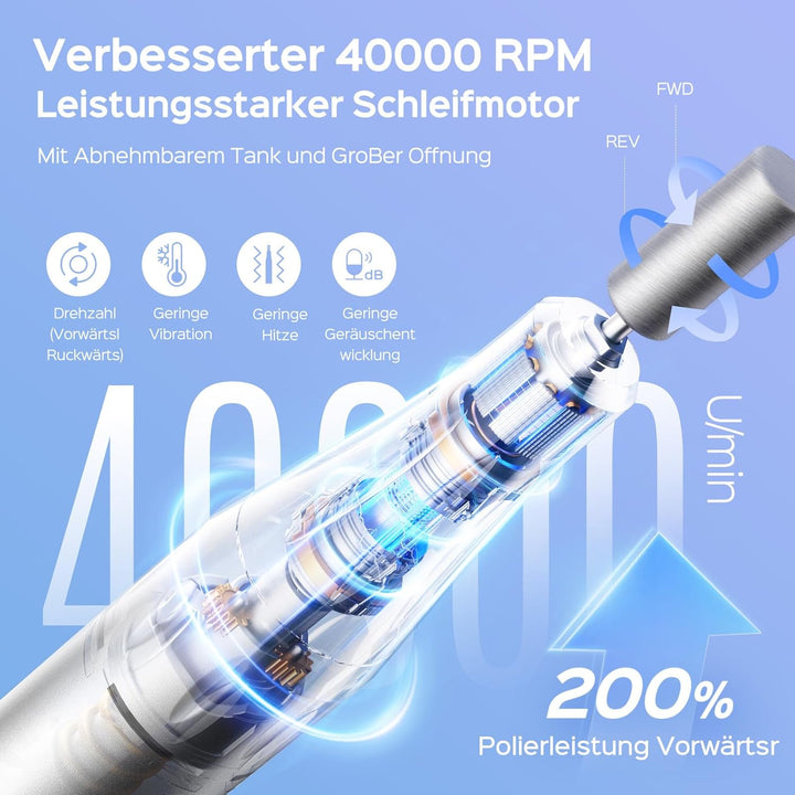 COSLUS E51 Elektrische Nagelfräser 40000 U/min: 6-in-1 Professionell Nagelpflege Set für Gelnägel Ac