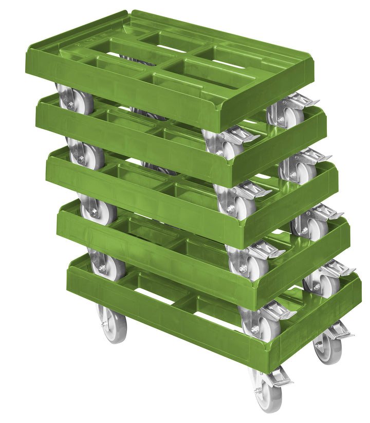 5 Stück Transportroller für Kisten 60 x 40 cm mit 2 Bremsen in grün