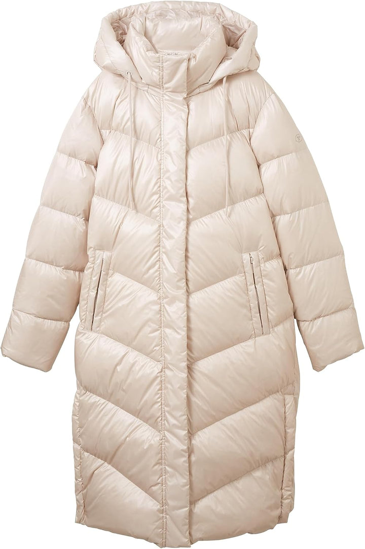 TOM TAILOR Damen Recycled Down Puffer Mantel mit abnehmbarer Kapuze M 16339 - Clouds Grey, M 16339 -