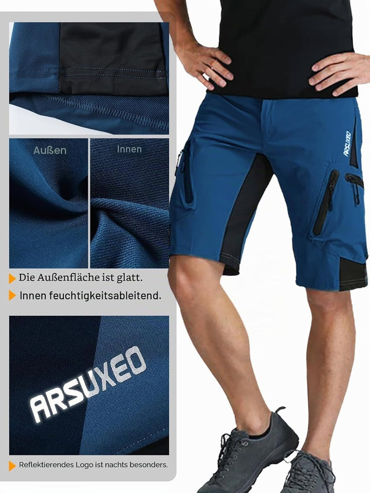 ARSUXEO Herren Radhose Loose Fit MTB Shorts Wasserabweisende Outdoor Sporthose mit 7 Taschen 1202 S