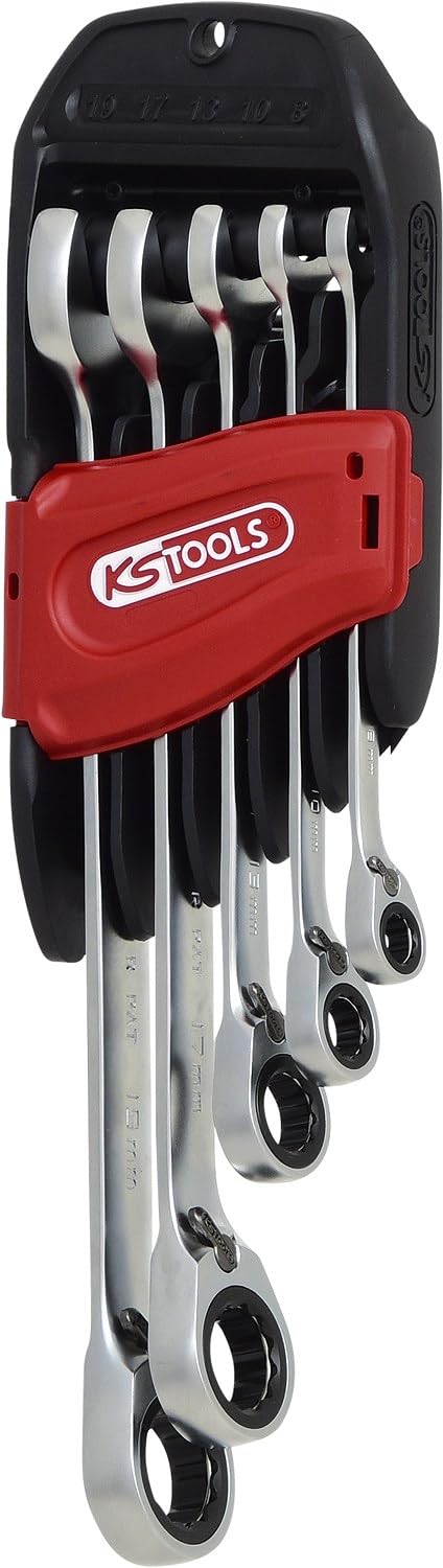 KS Tools 503.4955 GEARplus® RINGSTOP-Ratschenringmaulschlüssel-Satz, abgewinkelt, 5-tlg