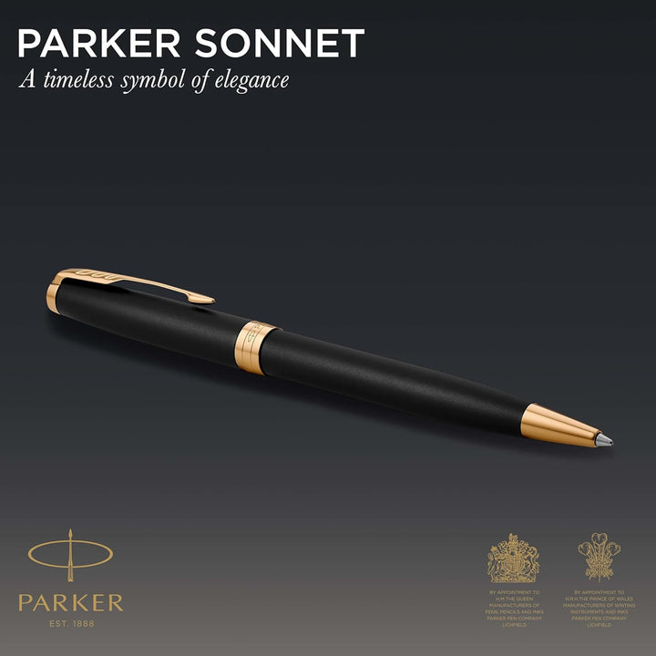 Parker Sonnet Kugelschreiber | Matt-Schwarze Lackierung mit Goldzierteilen | Mittlere Spitze | schwa