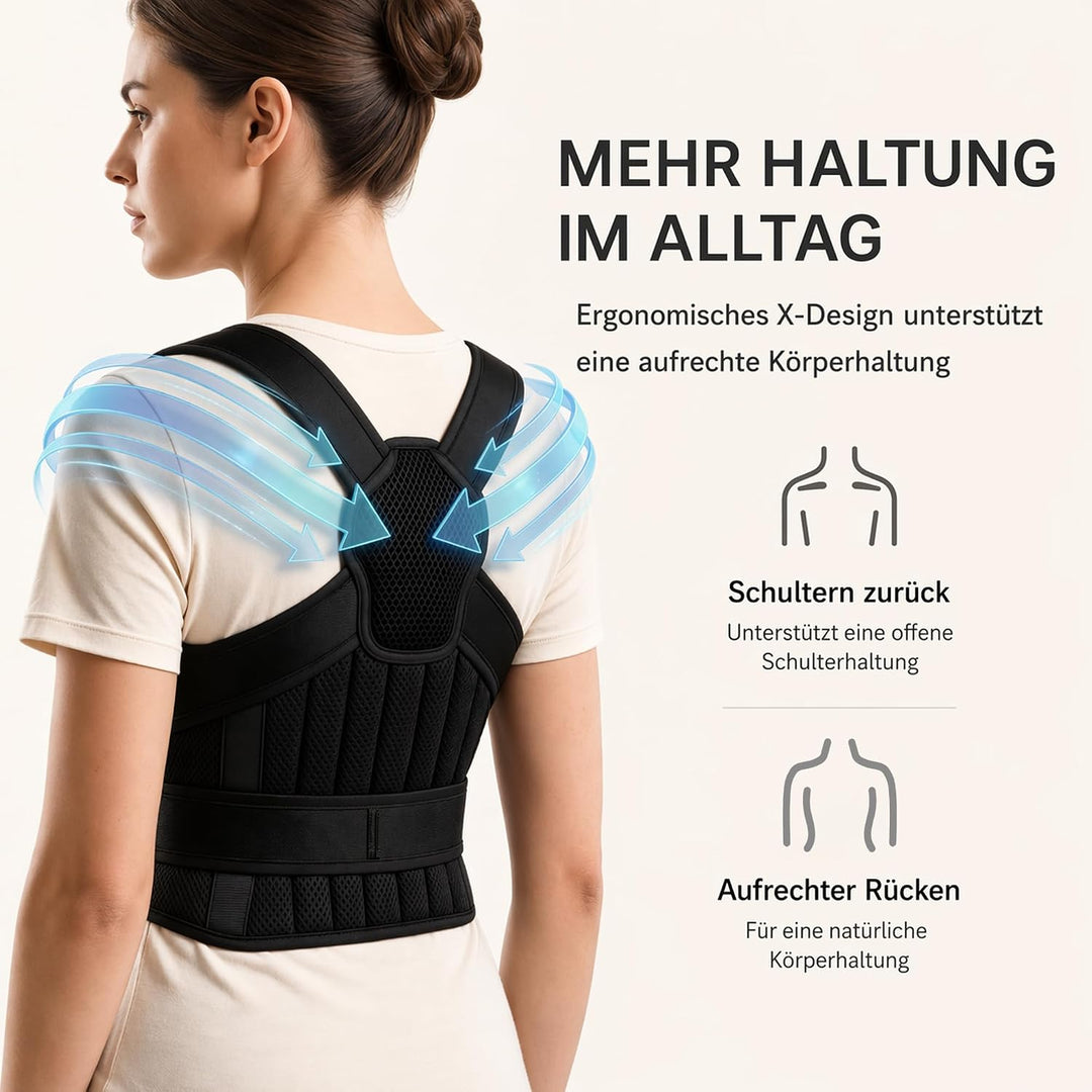 Rückenband für Damen, Aufrechte Haltung im Alltag, Leichtes atmungsaktives Mesh, Verstellbare Schult