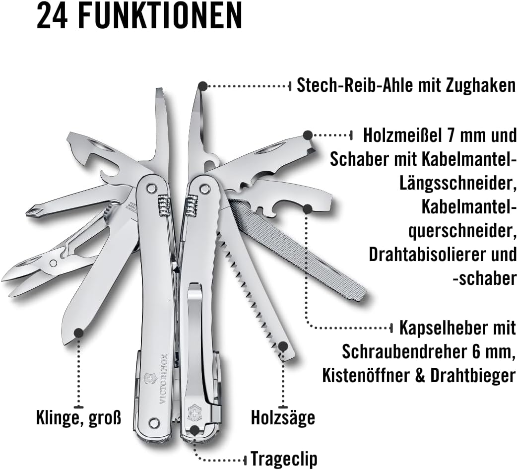 Victorinox Schweizer Taschenmesser Swiss Tool Spirit MX Clip, 24 Funktionen, Multitool Inkl. Zange,