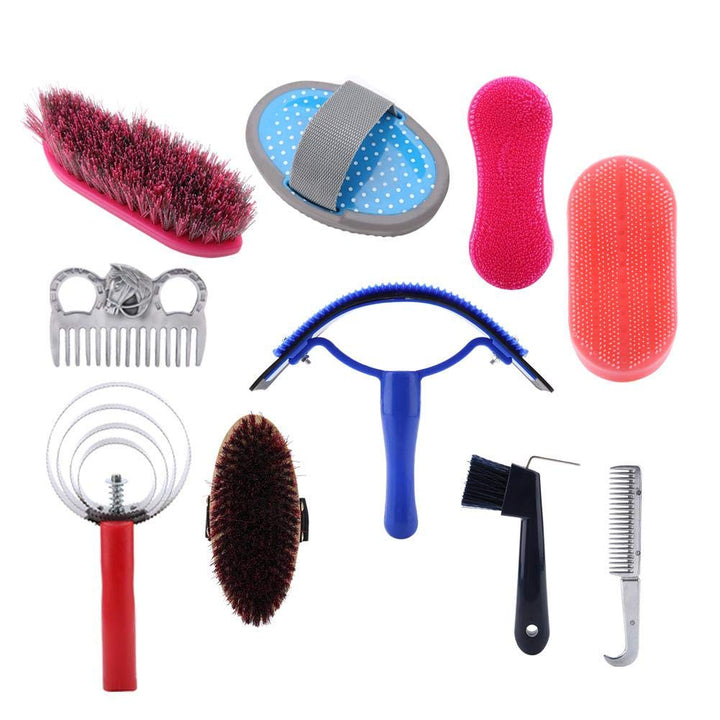 VIFER Pferdebürsten-Set 10-TLG Putzzeug für Pferde Reitsportbürste Pferdereinigungs Horse Grooming C