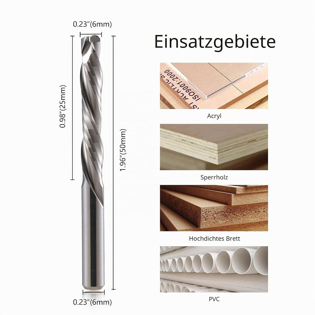 6mm Schaft Downcut CNC Fräser Schaftfräser 2 Stücke, 2-Flöte Spiralnutfräser 25mm Schnittlänge CNC B