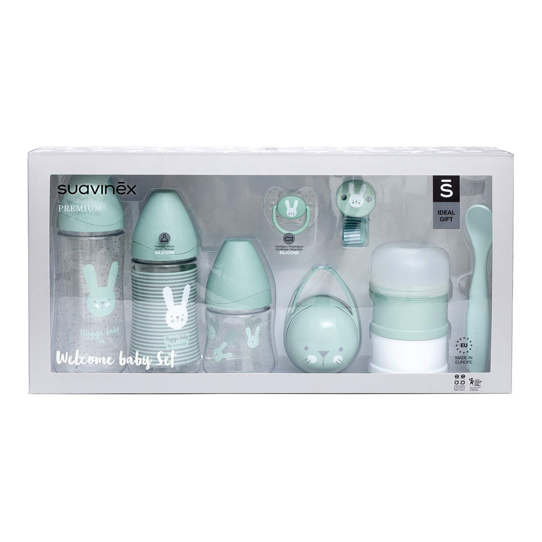 SUAVINEX Premium-Set für das Neugeborene Babyflasche 150 ml + 270 ml + 360 ml + Milchdosierer + Schn