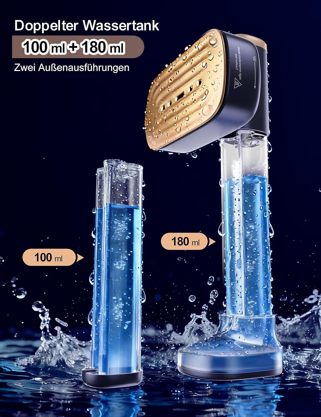 Sundu Dampfglätter, Steamer mit 2 Wassertanks (180 ml und 100 ml), 15S Schnelles Aufheizen, 24 g/min