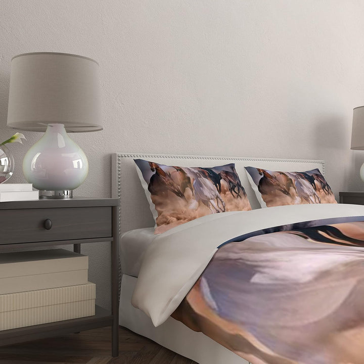 JEFFEL Pferde Bettwäsche Set 135x200 cm, Kinderbettwäsche, Pferde Motiv 3D Tier Motiv, Mikrofaser, S