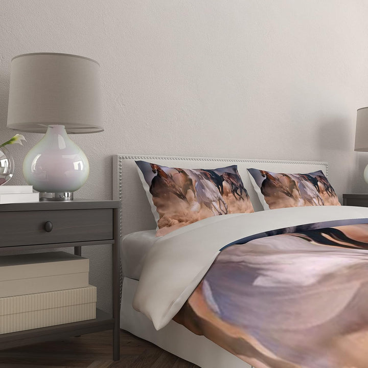 Pferde Bettwäsche Set 200x200 cm, Kinderbettwäsche, Pferde Motiv 3D Tier Motiv, Mikrofaser, Sehr Wei
