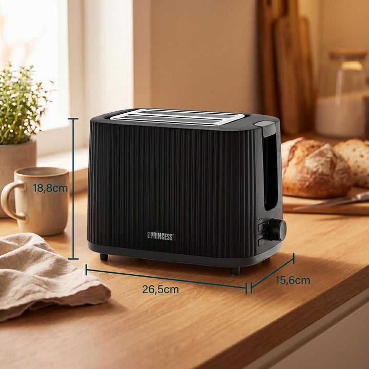 Princess Toaster Wave Edelstahl-Optik, 2 Scheiben, 7 Bräunungsstufen, Auftau- und Aufwärmfunktion, K