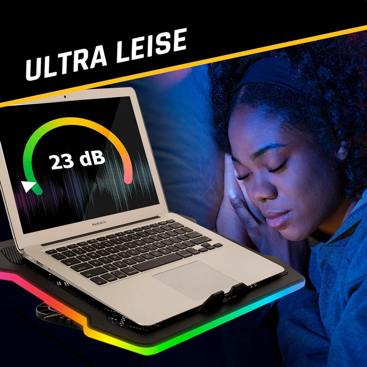 KLIM Ultimate Laptop Kühler + NEU + Gaming Cooling Pad + Stabiler RGB Ständer mit Lüfter + Kompatibe