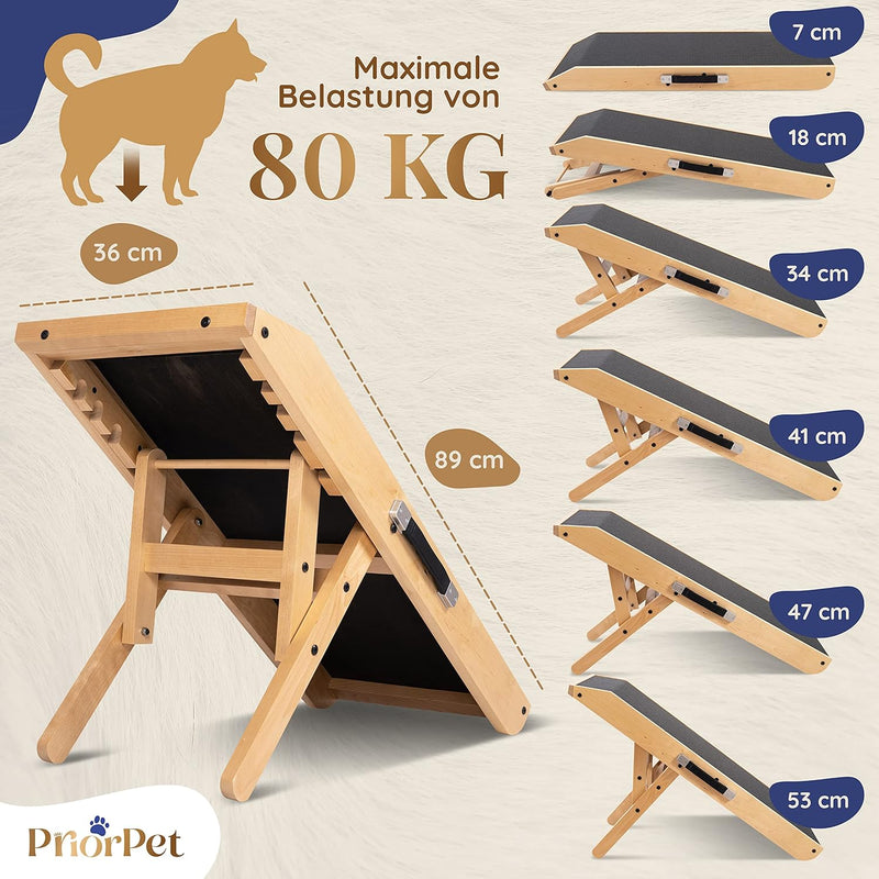 Hunderampe - Hundetreppe für kleine Hunde und grosse Hunde - Einstellbar 18-53 cm - Für Bett Sofa -