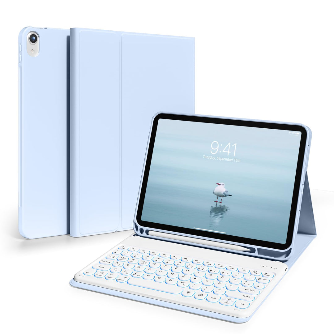 Hülle mit Tastatur für iPad 11 Generation A16/10 Generation (11/10.9 Zoll,2025/2022),7-farbige Beleu