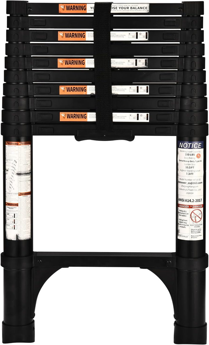 HBTower Teleskopleiter 3,2m mit rutschfesten Füssen, Leichte Ausziehleiter, Leiter Ausziehbar, klapp